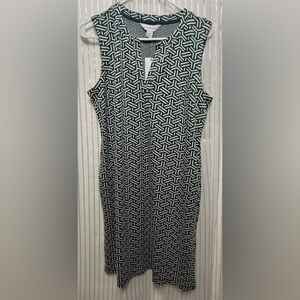 Liz Claiborne (M) Bold Emerald Geo Dress NWT Geometric V-Neckline Pull-On Dress